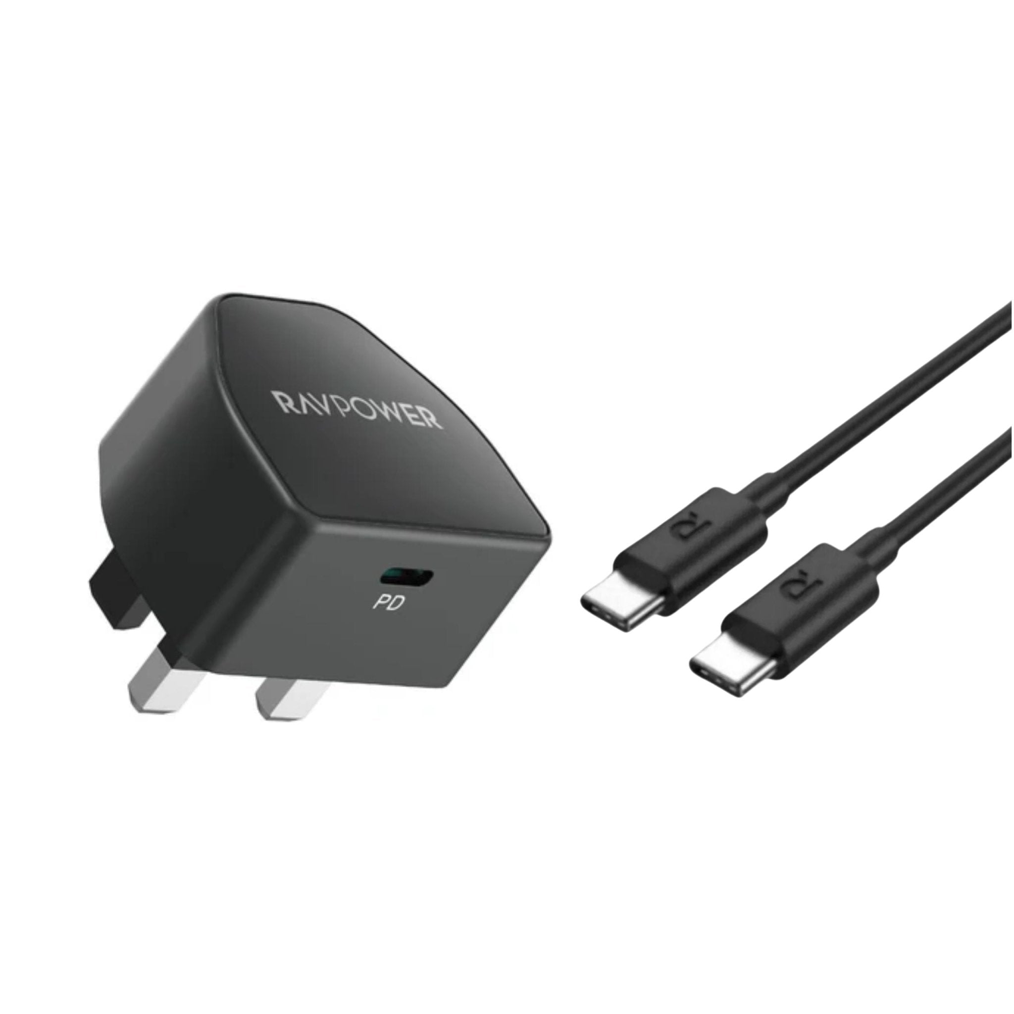Ravpower PD Pioneer 20W Wall Charger+ USB-C to USB-C Cable 1 M- Black